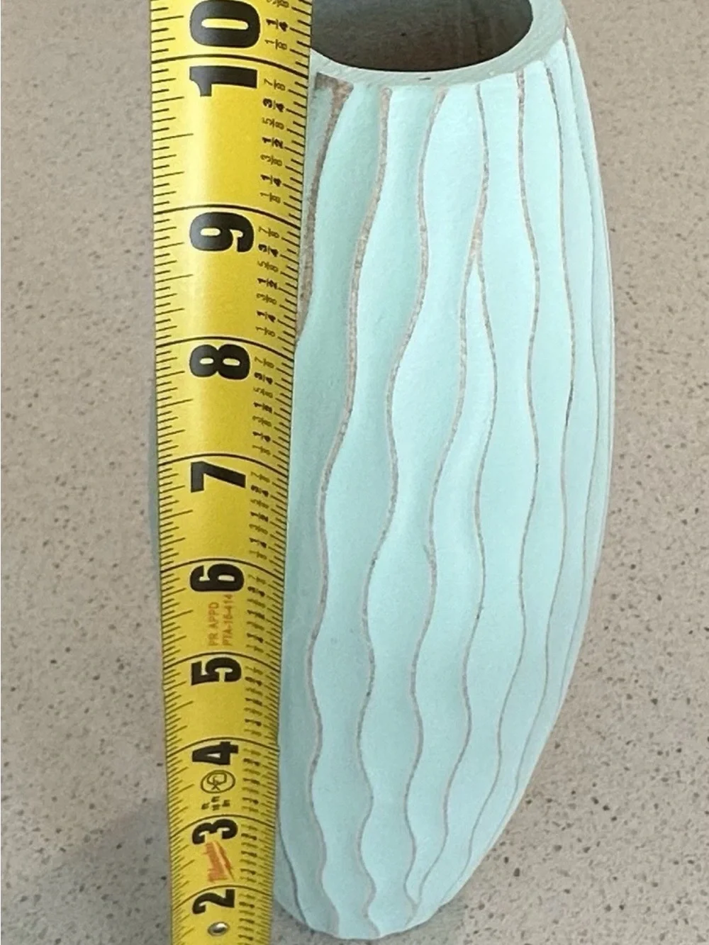 Pastel Mint Textured wooden Vase with Flowers Not Included